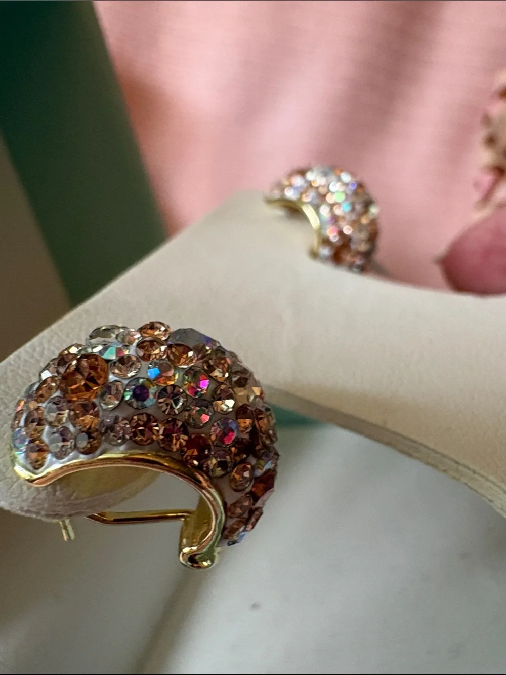 Rose-Tone Crystal Dome Clip-On Earrings